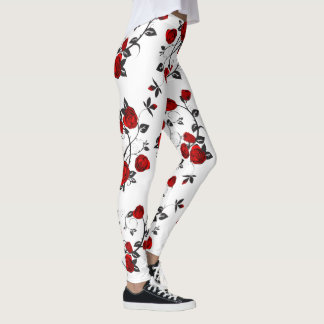 Leggings Roses rojas en blanco, con vectores florales