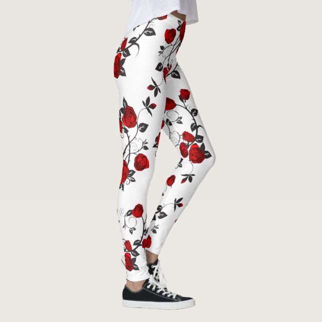 Leggings Roses rojas en blanco, con vectores florales (Derecha)
