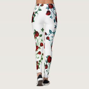 Leggings Roses rojas en blanco, vectorial floral v2