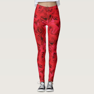 Leggings Roses Rojos Repetir Patrón Floral