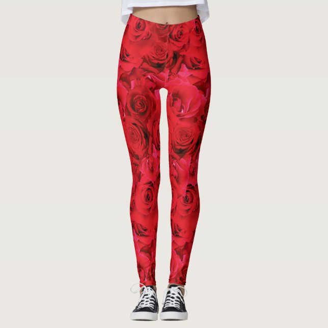 Leggings Roses Rojos Repetir Patrón Floral (Anverso)