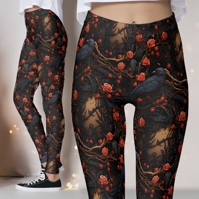 Leggings Roses rojos y ravens floral alternativa gótica (Subido por el creador)