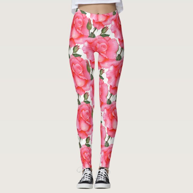 Leggings Roses rosas, arte floral (Anverso)