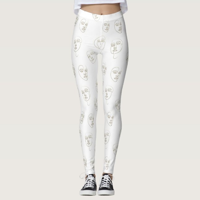 Leggings Rostro Femenino Mínimo Patrón de Línea (3) (Anverso)