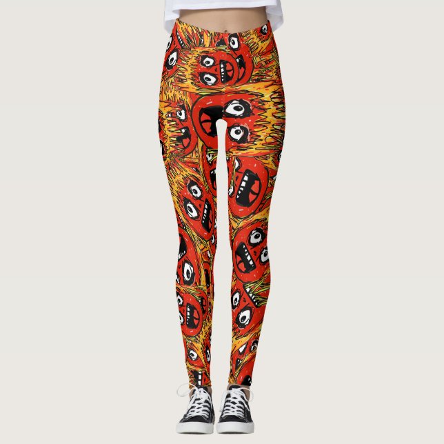 Leggings Rostros caóticos de personalizado de fuego (Anverso)
