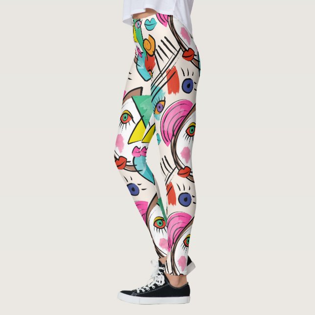 Leggings Rostros femeninos artísticos abstractos modernos (Izquierda)