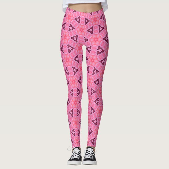 Leggings Rosy Radiance Floral Geométrico Patrón sin Marea (Anverso)
