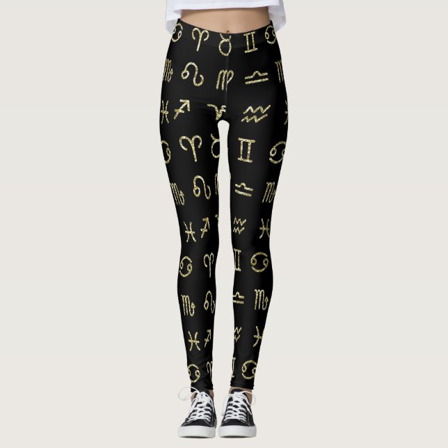 Leggings Rótulos de Astrología Zodiac Purpurina Negro y Oro (Anverso)