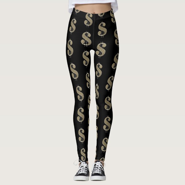 Leggings Rótulos de oro y dólares en negro (Anverso)