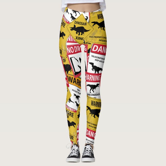 Leggings Rótulos de precaución de dinosaurios (Anverso)