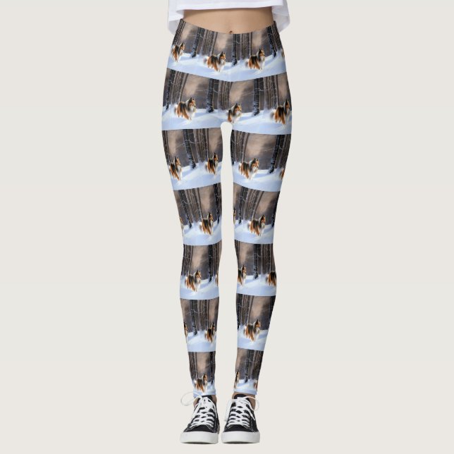 Leggings Rough Collie Deja que nieve Navidad (Anverso)
