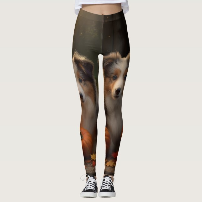 Leggings Rough Collie Puppy Calabaza deslumbrante otoño (Anverso)