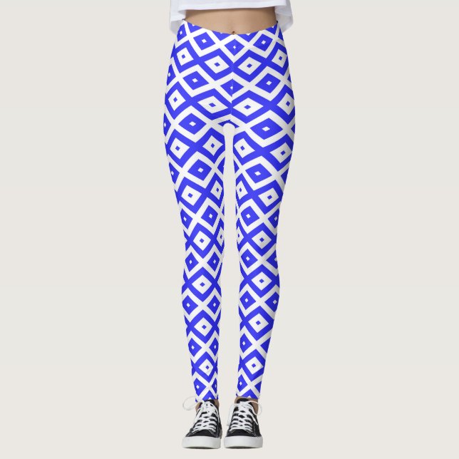 Leggings Royal blue and white diamond pattern (Anverso)