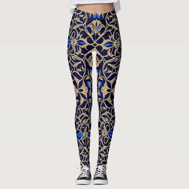 Leggings Royal Blue & Gold Floral Elegance Pattern (Anverso)