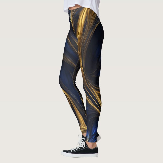 Leggings Royal Blue Gold Resumen Swirl (Izquierda)