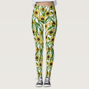 Leggings Rudbekia amarilla sobre blanco