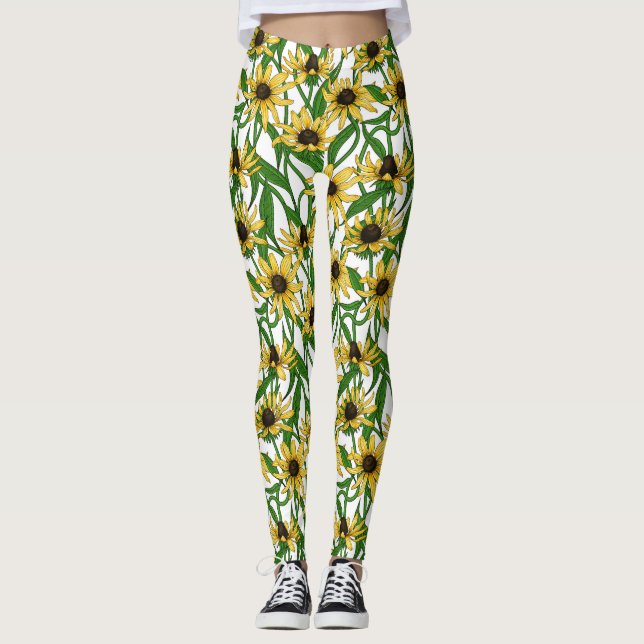 Leggings Rudbekia amarilla sobre blanco (Anverso)