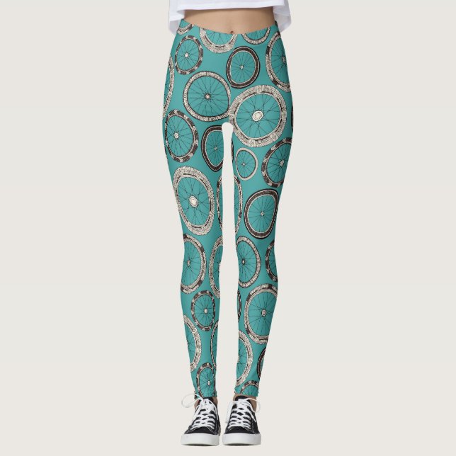 Leggings ruedas de bicicleta turquesa (Anverso)
