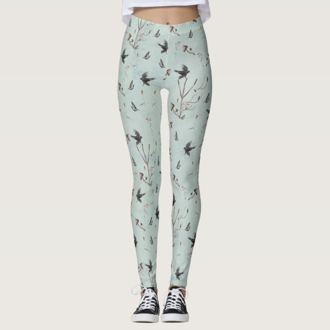 Leggings Runa Algiz Hecha De Ramas Y Cuervo (Anverso)