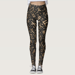 Leggings Runas más viejas - oro del modelo de Futhark en l