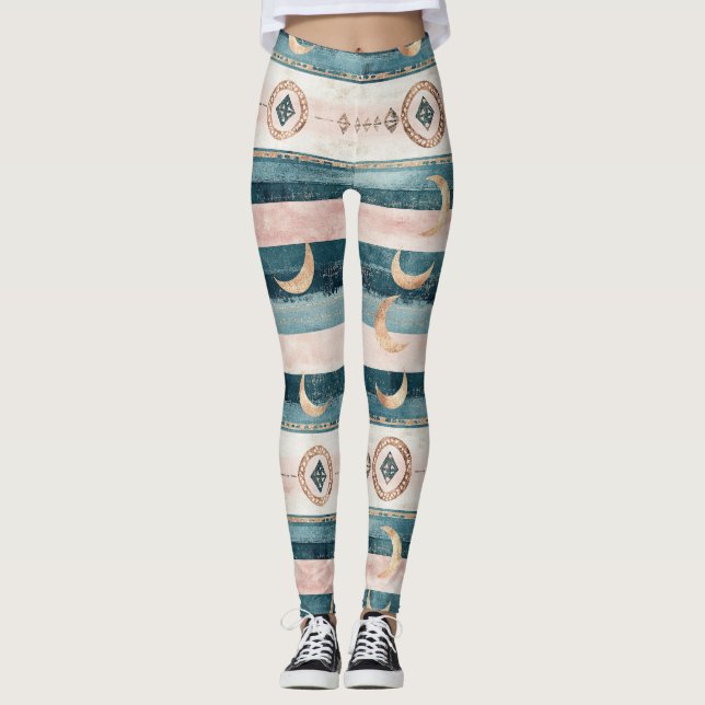 Leggings Rustic Celestial Stripe Moon Sun Earthy (10) (Anverso)