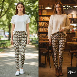 Leggings Rustic Diagonal Plaid Tweed Weave Earth