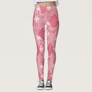 Leggings Rústico de mosaico rojo y blanco