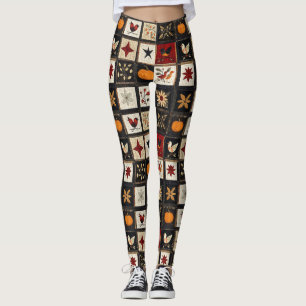 Leggings Rústico patrón de la pila otoñal   Cosecha motivos