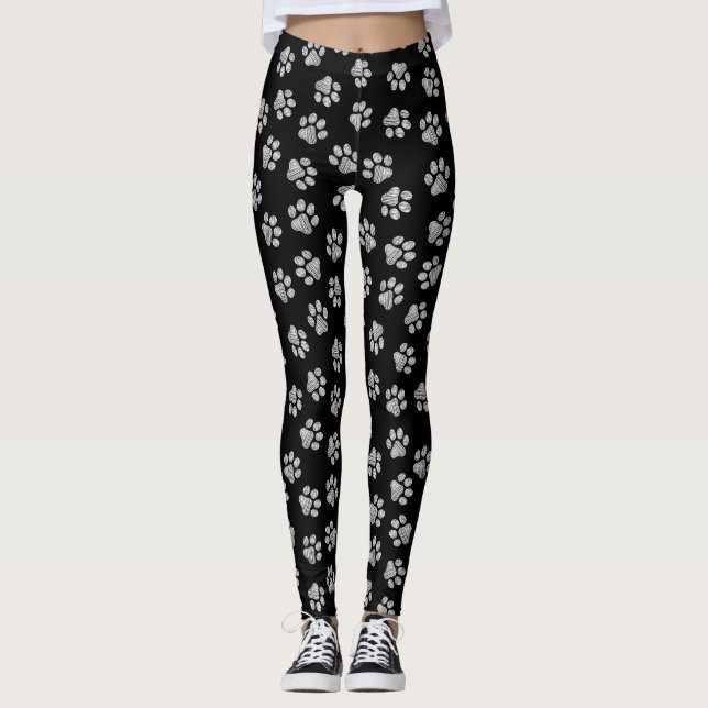Leggings Rutas de perro, garras de perro, garras blancas (Anverso)