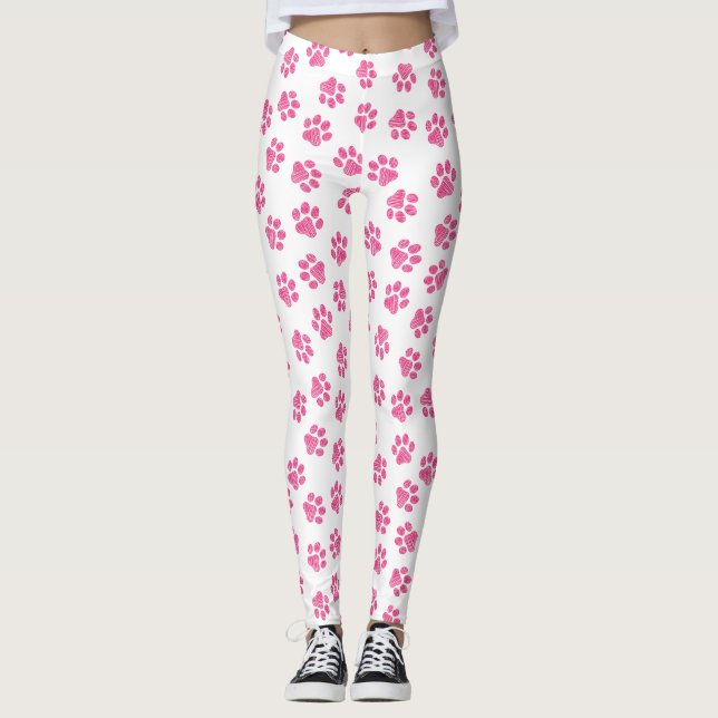 Leggings Rutas de perro, garras de perro, garras rosadas (Anverso)