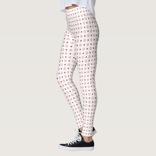 Leggings sage green and light pink dots on white (Izquierda)