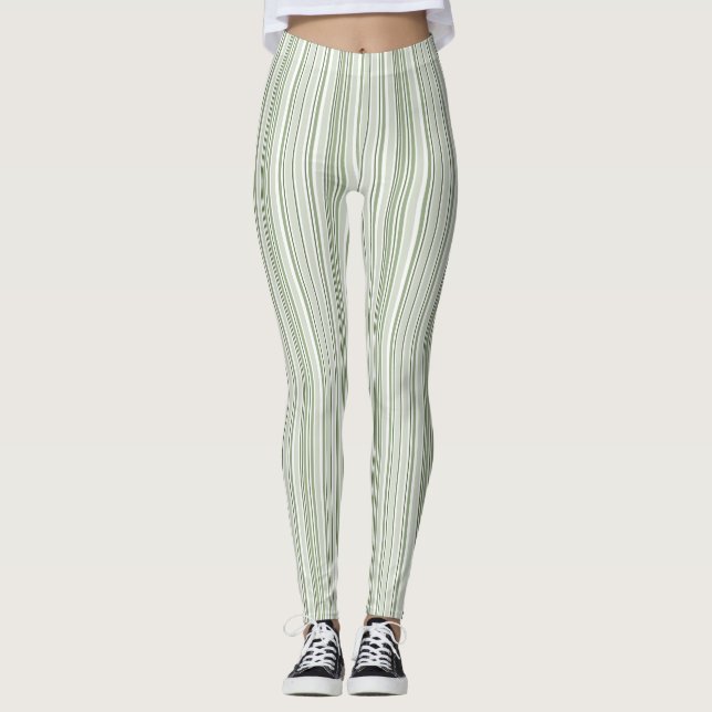 Leggings Sage Green (Light, Medium, Dark) and White Striped (Anverso)