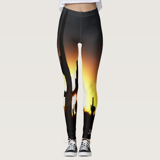 Leggings Saguaro Cactus, Sunset Sun Star, nombre personaliz (Anverso)