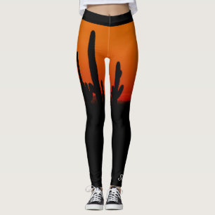 Leggings Saguaro Sunset Naranja y Black, Nombre Personaliza