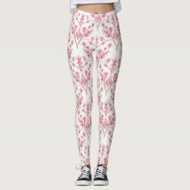 Leggings Sakura Cherry Blossom Damask Watercolor