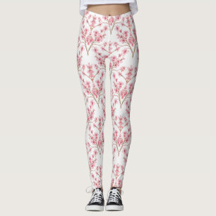 Leggings Sakura Cherry Blossom Damask Watercolor