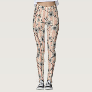 Leggings Sakura con flores de cerezo elegante - rosa y blan
