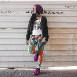 Leggings Sakura japonesa vintage y grullas de corona roja