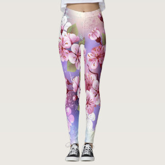 Leggings Sakura rosa sobre fondo de pintura