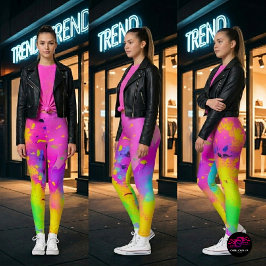 Leggings Salpicadura de pintura abstracta de neón rosa