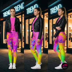 Leggings Salpicadura de pintura abstracta de neón rosa