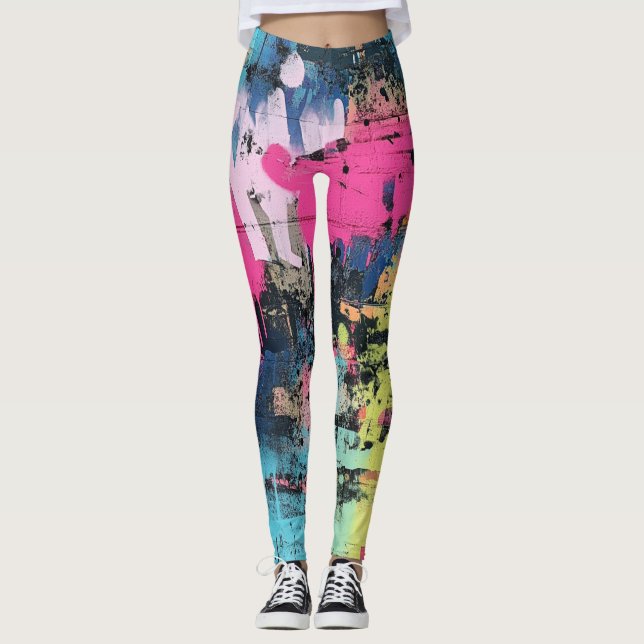 Leggings Salpicadura de pintura vibrante Graffiti Rosa Amar (Anverso)