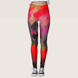 Leggings Salpicadura rosada negra roja de la pintura