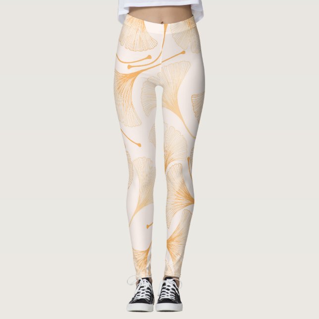 Leggings Saltos de Ginkgo: Patrón Floral sin Marea. (Anverso)
