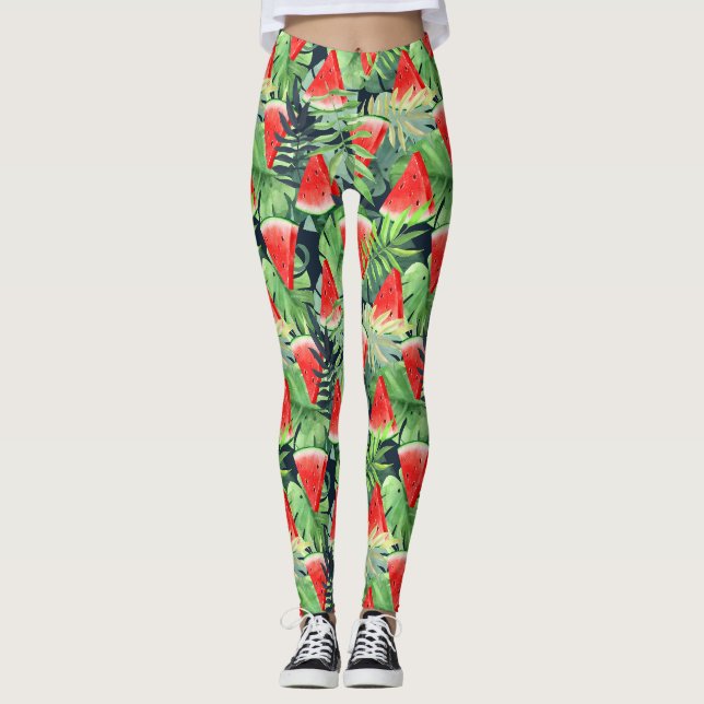Leggings Saltos de sandía con hojas tropicales (Anverso)