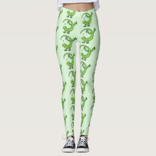Leggings Saludos felices de gecko verde lindo con personali