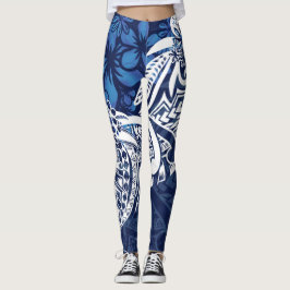 Leggings Samoan - Hawai - Impresión tribal azul polinesia