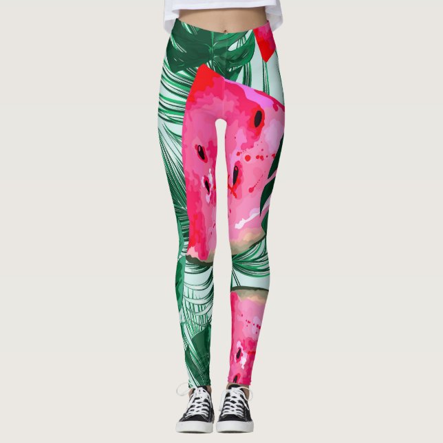 Leggings sandías, hojas de palma: tropicales sin costura (Anverso)