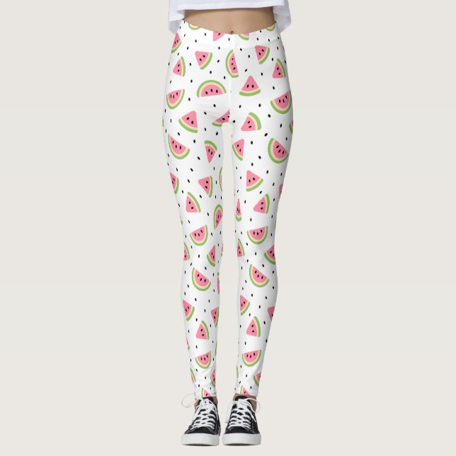 Leggings sandías rosas, semillas de sandía, patrón de veran (Anverso)