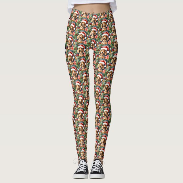 Leggings Santa Dachshund y Evergreens: (Anverso)